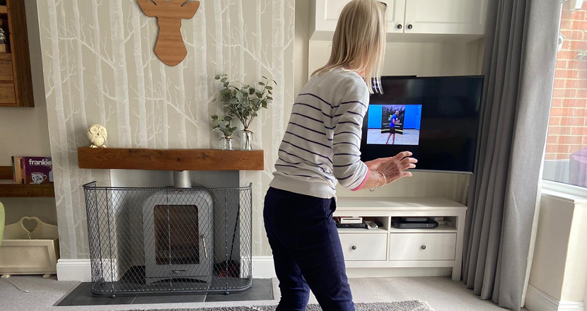 A woman exercising at home