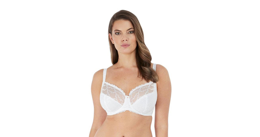 A model wearing a white bra