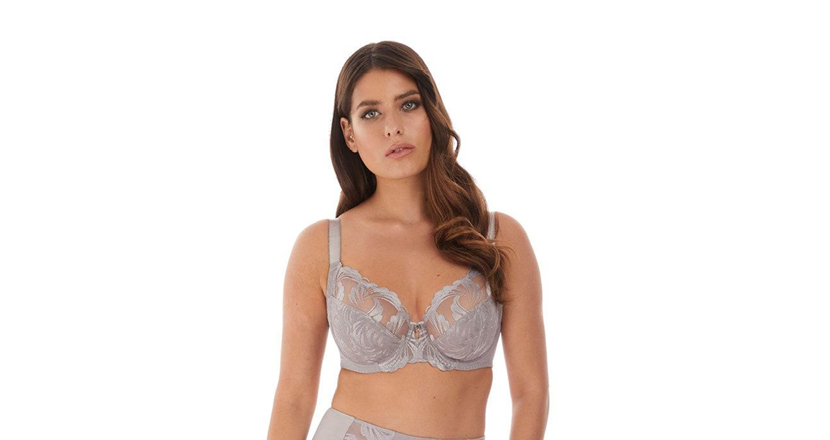 A model wearing a grey bra