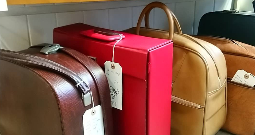 A photograph of vintage suitcases