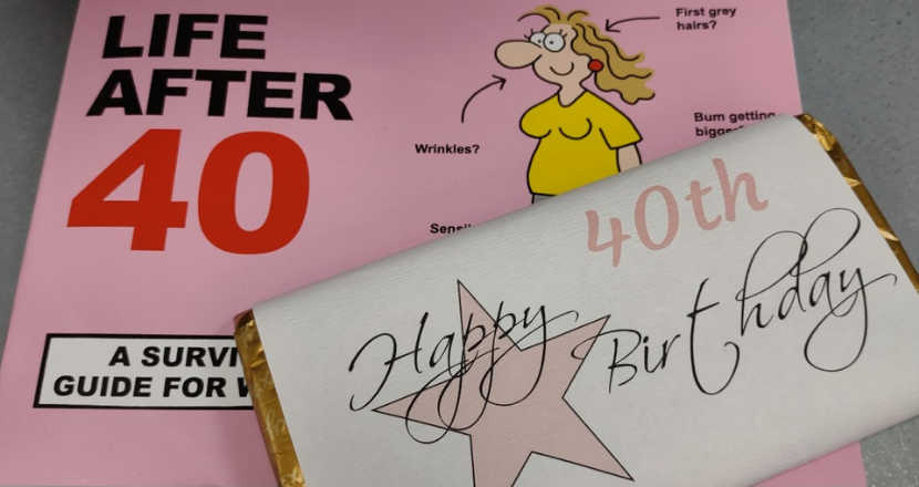 40th birthday card and chocolate