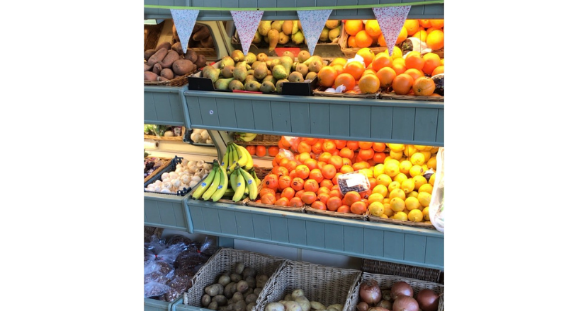 fruit and vegetables on display in store