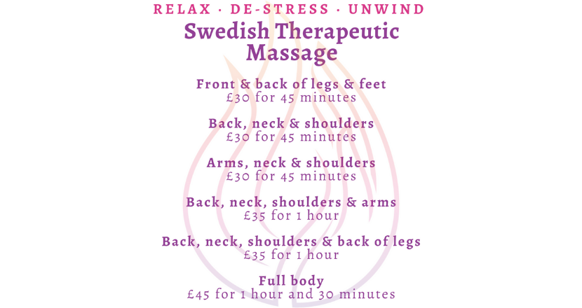 Jenny Harwood Massage Therapist price list